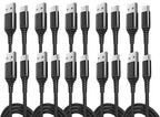 10-Pack USB Type-C Cables [6.6ft | 3A Fast Charge | Braided] – USB-A to USB-C Charger Cord, Compatible with iPhone 15/16/17, Galaxy S25/S24/S23/Z Flip Note20, Pixel 8/7/6, iPad Mini, PS5 – Value Set