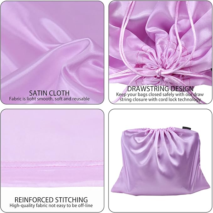 2 Pack Dust Bags for Handbags Silk Dust Cover Bag for Handbags Purses Shoes, Dustproof Drawstring Bag Travel Storage Pouch (Purple)