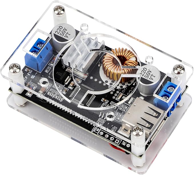 DROK DC Buck Converter Adjustable Voltage Regulator 12V 6V-32V to 1.5-32V 5A, LCD Screen Step Down Converter with USB Port and Protective Case