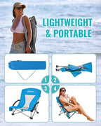 KingCamp Low Beach Chair, High Back Folding Camping Chair for Adults, Oversized Breathable Mesh Seat, 300lbs Heavy Duty Portable Chair with Cup Holder & Storage Pockets for Beach, Outdoor