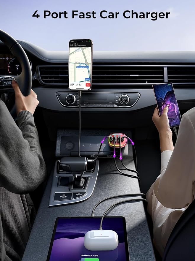 Car Charger USB C, 4 Port 90W Super Fast Charging for iPhone 17 Car Adapter, Dual PD 45W Type C & QC 3.0 USB A Multiport Car Cigarette Lighter Accessories for iPhone 16 15, iPad, Galaxy S26, Red
