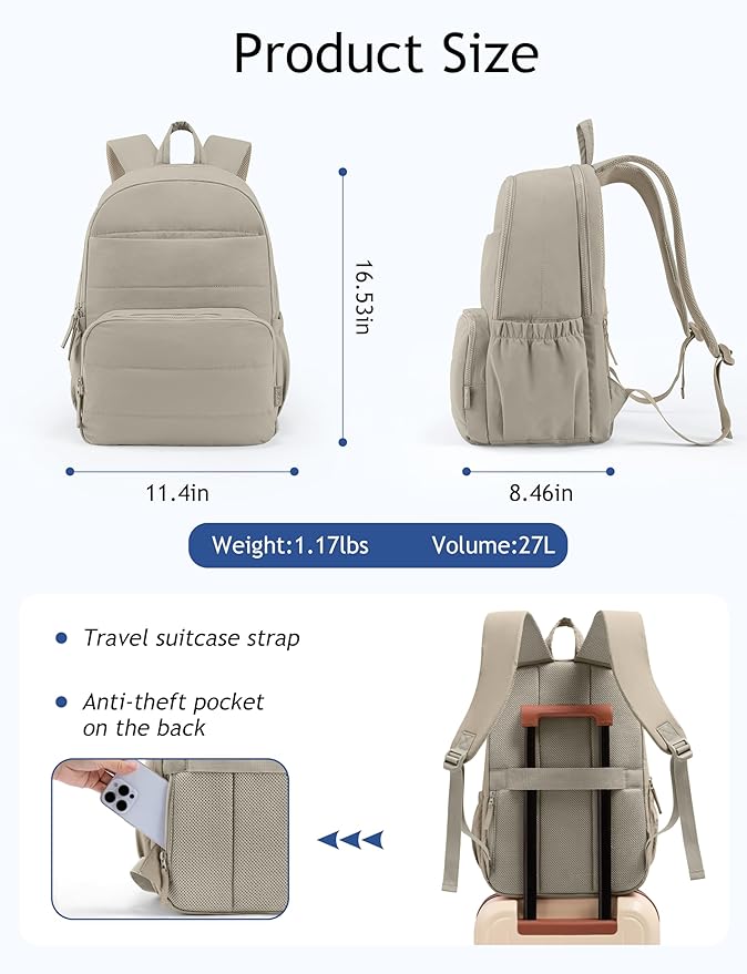 Uselike Travel Backpack for Women, 15.6 Inch Laptop Backpack, Quilted College Bookbag, Cute Work Backpacks, Water Resistant