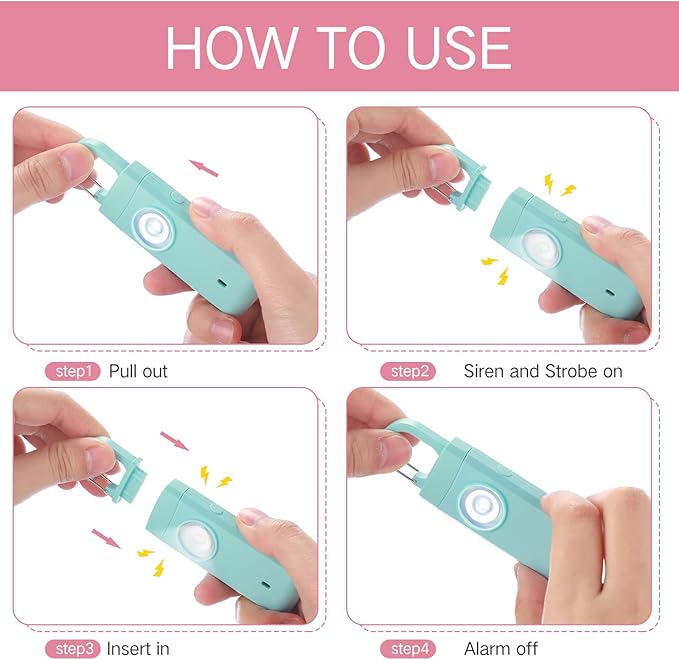 Tellegloww 6 Pcs Rechargeable Personal Safety Alarm for Women, 130db Personal Alarm Protection Keychains Loud Siren with LED Self Defense Keychain for Senior Mom Gift(White,Pink,Blue,Black,Snap)