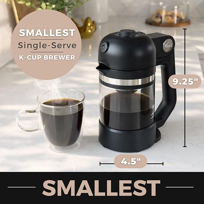 VINCI Micro Café Smallest Single-Serve Coffee Brewer | Compatible with Keurig K-Cups, K-Pods | Glass Carafe | Enclosed Brewing for Hotter Coffee | Large Capacity Reusable Filter Cup Included (White)