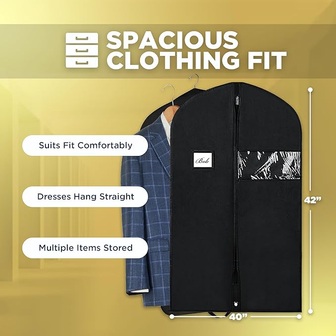 Garment Bag for Hanging Clothes - Travel Suit Bag Closet Covers for Men and Women - Long Dress, Mens Jackets, Coats, Shirts, Dance Clothing Protector, Zipper Hanger Wardrobe Dust Cover (42 Inch)