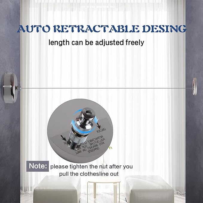 Retractable Clothesline 304 Stainless Steel Durable with Heavy Duty Adjustable Rope Shower Clothes Line for Outdoor and Indoor