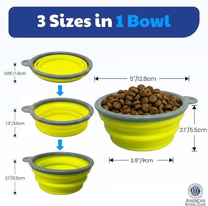 American Kennel Club 2-Pack Collapsible Travel Bowls for Dogs – Gray/Green, Portable Food & Water Bowls