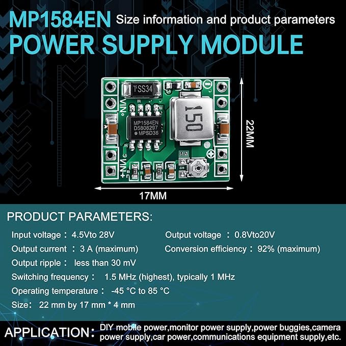 EBOOT Mini MP1584EN DC-DC Buck Converter Adjustable Power Module 24V to 12V 9V 5V 3V(6 Pack)