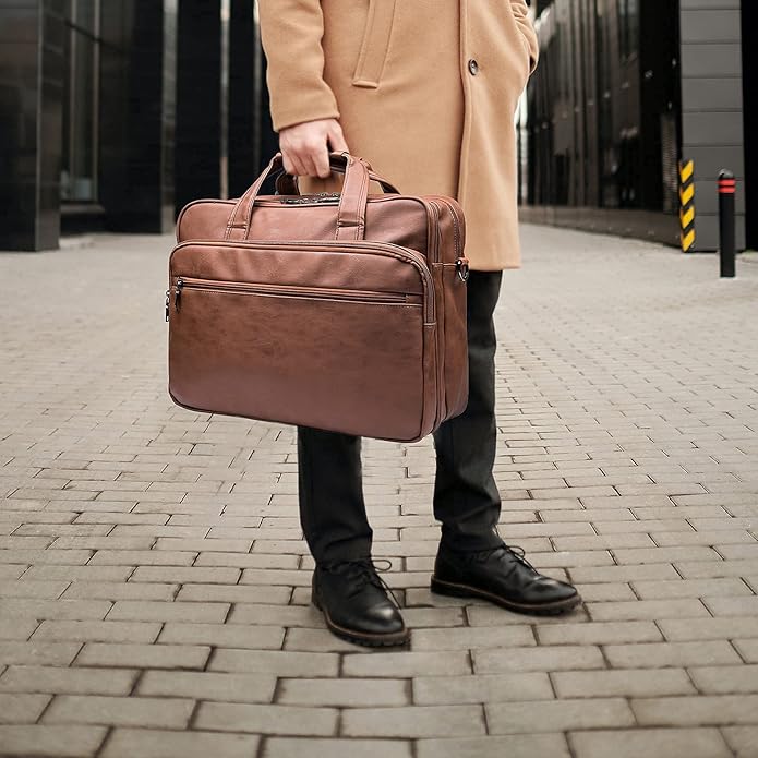 seyfocnia Leather Laptop Bag, Men's 15.6 Inche 17.3 Inche Messenger Briefcase Business Satchel Computer Handbag Shoulder Bag