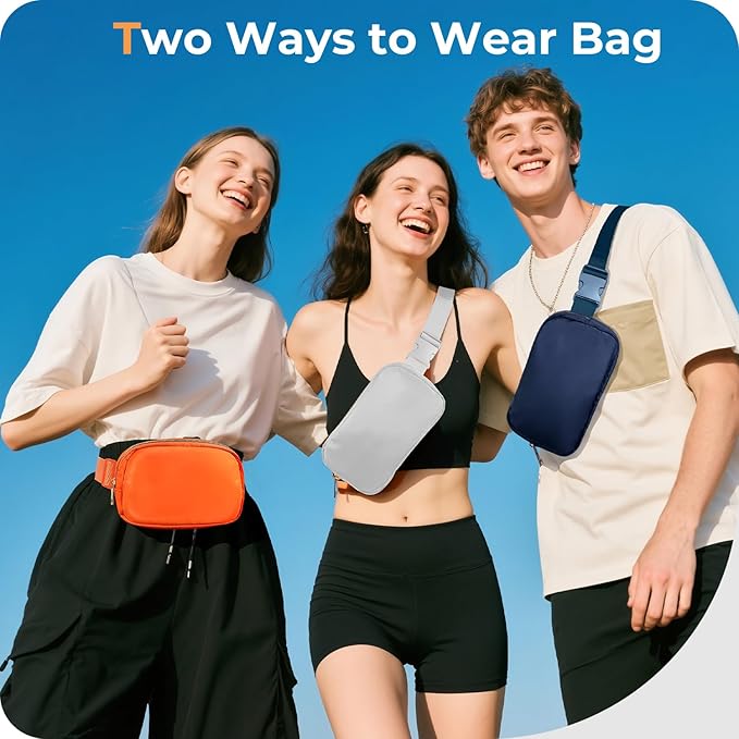 Belt Bag Zipper Fanny Pack Crossbody Bags for Women,Fashion Nylon Waist Packs, Water Repellent Two Way wear with Adjustable Strap Gifts for Teenage Girls Women Men(light gray)