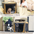 Dog Car Carrier Light Weight 24×17.7×20.5 in, Dog Carrier Easy to Assemble, Dog Car Crate Portable and Breathable, Foldable Pet Carrier for Indoor and Outdoor Use, Dogs Travel Crate with Curtain Brown