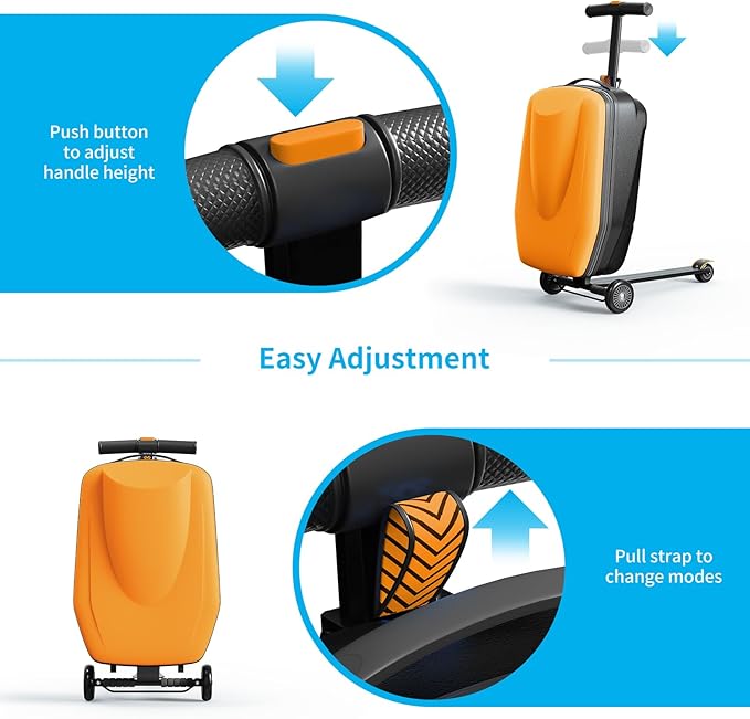 TABU 21" 3-D Hardshell Scooter Suitcase for Kid & Adult, Foldable Carry-on Scooter Luggage with Telescopic Handle, Multifunctional Lightweight Traveling Suitcase for Age 4-15, Orange