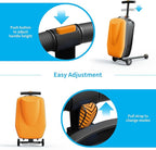 TABU 21" 3-D Hardshell Scooter Suitcase for Kid & Adult, Foldable Carry-on Scooter Luggage with Telescopic Handle, Multifunctional Lightweight Traveling Suitcase for Age 4-15, Orange