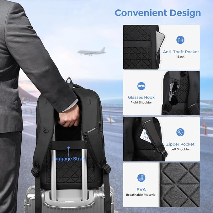 17.3 Inch Laptop Backpack for Men Women, 30L Travel Backpack Carry-On Flight Approved,Work Computer Backpack with USB A&C Port, Business Laptop Bag, Water-Resistant Anti-Theft Daypack - Black