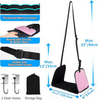 Airplane Foot Hammock, Airplane Footrest Office with 2 Hooks Long Flight Hammock Memory Foam Travel Footrest Plane Foot Sling Under Desk at Work Gaming Travel Essentials, Pink
