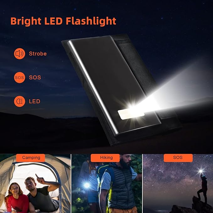Solar Charger 10000mAh Solar Power Bank for Outdoor Camping, Blank Phone Charger for Emergency, Equipped with Dual 5V / 2.1A USB Outputs & Flashlight, IPX4 Waterproof, Shockproof for Outdoor Feature