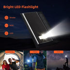 Solar Charger 10000mAh Solar Power Bank for Outdoor Camping, Blank Phone Charger for Emergency, Equipped with Dual 5V / 2.1A USB Outputs & Flashlight, IPX4 Waterproof, Shockproof for Outdoor Feature