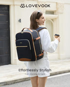 LOVEVOOK 50L Large Travel Backpack for Women Men Fits 17 Inch Laptop, Carry on Backpack for Traveling on Airplane, Personal Item Bag Airline Approved, Business Causal Weekender Backpack, Black-Brown