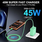 Phone 17 16 Pro Max Charger Fast Charging, 45W USB C Phone 17 16 Super Fast Charger Block with 10ft Long Type C Charging Cable Cord for i.Phone 17 Pro Max/17 Pro/17 Air/17/16/16Pro/16 ProMax-Pink