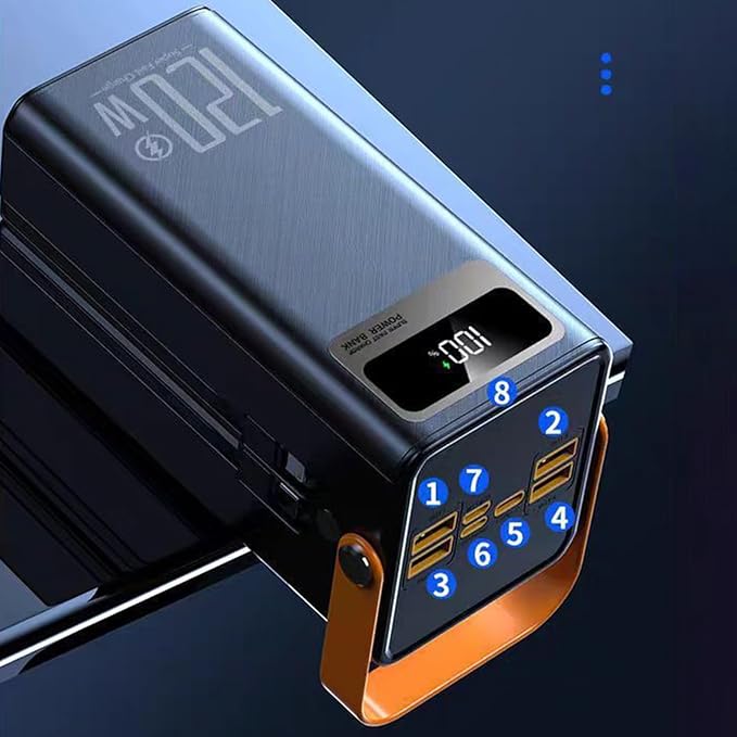 Power Bank - 120W Solar Charging Battery Pack, 50000mAh Outdoor Backup Charger with Built in Cables Port Output High Capacity Storage, Lighting Support Function, Ideal for Camping