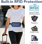 Travel Money Belt Hidden Passport Holder for Men/Women- RFID Blocking- Slim Anti-Theft Waist Wallet under Clothes,Travel Wallet Money Pouch, Travel Belt Fits Passport Phone Cash Cards (Navy Blue)