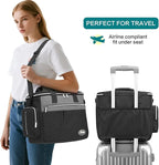 Dog Travel Bag for Pet Kit for Supplies with 2 Food Storage Containers 2 Collapsible Bowls 1 Feeding Mat 1 Dog Treat Pouch 7-Piece Set Perfect Road Trips Camping Weekend or Doggy Gift, Black