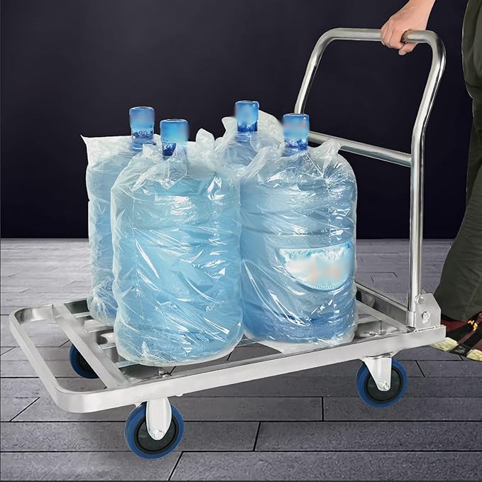 Foldable Push Hand Cart with Hollow Out Platform for Luggage and Moving Transport