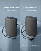 myCharge RetractaCharger 10000mAh Portable Charger Power Bank with 28-Inch Retractable USB-C Cable | Premium Fabric | Built-in Wall Plug | 30W PD Fast Charging | USB-C/A Ports | Digital Display