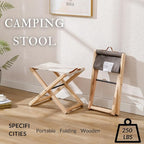 Folding Canvas Camp Stools Set of 6, Wood Folding Camping Stool Patio Portable Foot Stool for Garden Outdoor Fishing Picnic Travel BBQ, Grey