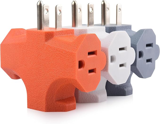[ETL Listed] Cable Matters 3-Pack 3 Way Plug Adapter 15A 1875W, 3 Prong 3 Outlet Adapter, Power Splitter Plug Outlet, 3 Way Electrical Splitter, Multicolored (White, Gray, Orange)