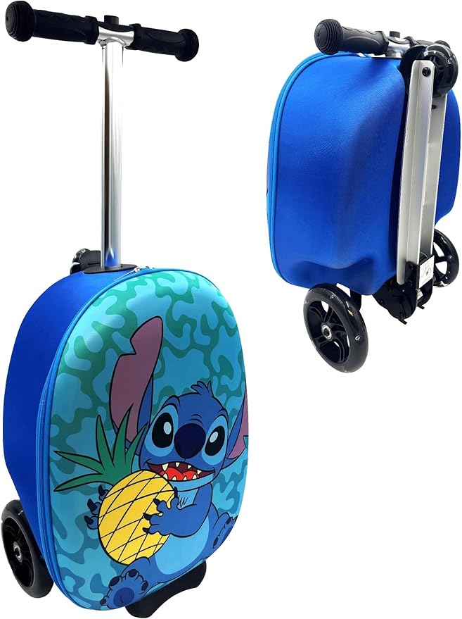 Fast Forward Stitch 18" Ride-On Suitcase Scooter - Lightweight Carry-On Foldable Scooter Luggage