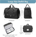 Large Travel Duffle Bag,Carry on Overnight Weekend Bag with Shoes Compartment,Weekender Bags for Women for Travel Business Trips Sport Hospital,2Pcs,Black