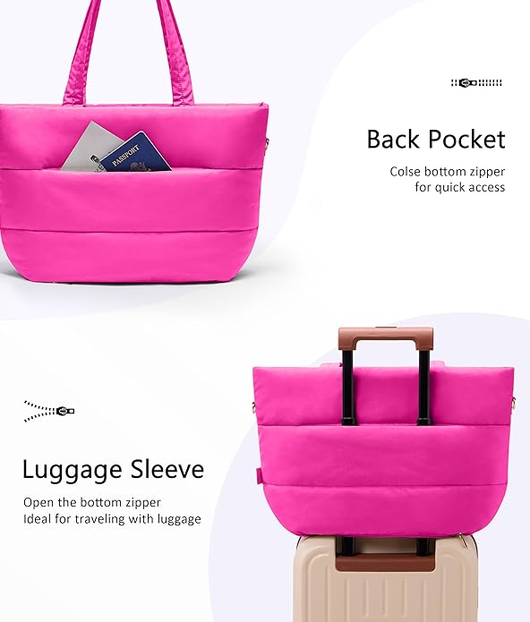 Puffer Tote Bag for Women, Lightweight Puffy Tote with Compartments, Shoulder Bag Crossbody Bags for Women Travel, Work, Gym