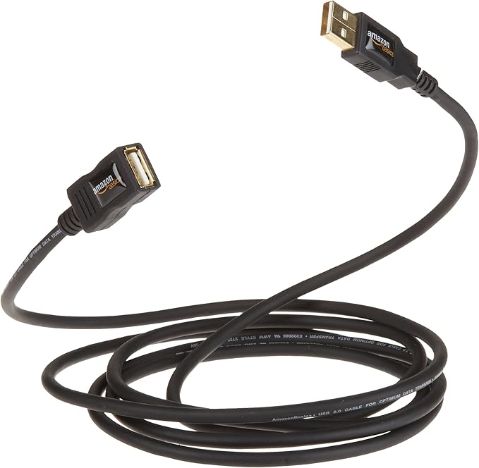 Amazon Basics 10-Pack USB-A 2.0 Extension Cable, Male to Female, 480Mbps Transfer Speed, USB Extender, 6.5 Foot, Black