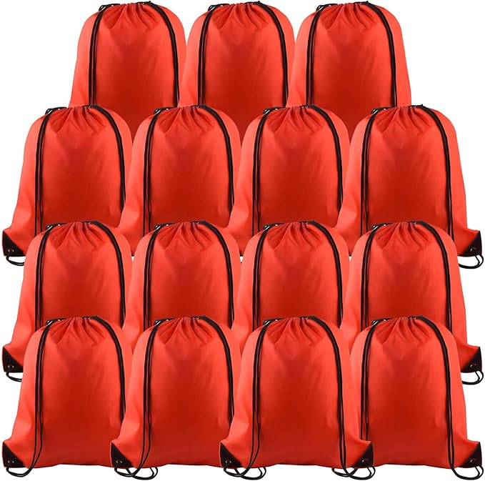 PLULON 15 Pcs Red Drawstring Bags Drawstring Backpack Bulk, String Backpack Cinch Sack Sport Gym Bags for Yoga Traveling Outdoor Sports