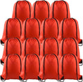 PLULON 15 Pcs Red Drawstring Bags Drawstring Backpack Bulk, String Backpack Cinch Sack Sport Gym Bags for Yoga Traveling Outdoor Sports