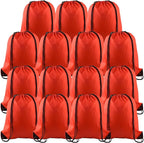 PLULON 15 Pcs Red Drawstring Bags Drawstring Backpack Bulk, String Backpack Cinch Sack Sport Gym Bags for Yoga Traveling Outdoor Sports