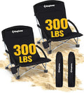 KingCamp Low Beach Chair, High Back Folding Camping Chair for Adults, Oversized Breathable Mesh Seat, 300lbs Heavy Duty Portable Chair with Cup Holder & Storage Pockets for Beach, Outdoor