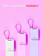 M1 Mini Portable Charger, 10000mAh Ultra-Compact Power Bank, 22.5W PD Fast Charging, Tpye-C Built-in Cable, Small External Battery Pack for iPhone, Samsung, Android iPad (Pink)