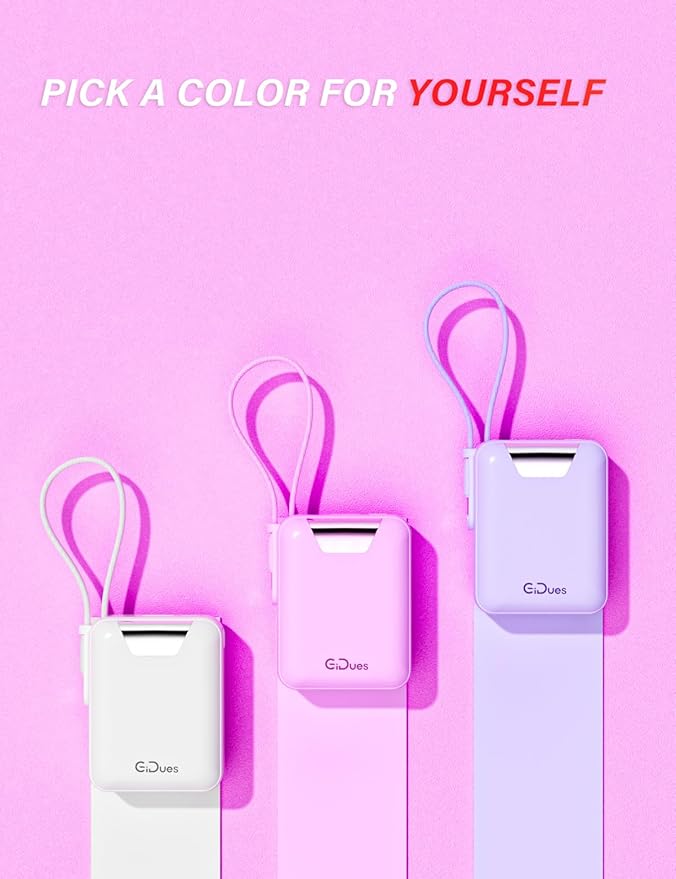 M1 Mini Portable Charger, 10000mAh Ultra-Compact Power Bank, 22.5W PD Fast Charging, Tpye-C Built-in Cable, Small External Battery Pack for iPhone, Samsung, Android iPad (Pink)