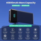 Portable Charger Power Bank 40800mAh with 3 Built-in Cables,25W Fast Phone Charging Portable Battery Pack,5 Outputs Travel Essentials Outdoor External Battery for iPhone 17/16,Galaxy Android etc-Blue