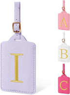 Personalized Initial Luggage Tags for Suitcase, Purple Leather Cute Luggage Tags with Privacy Cover Name Card, Embroidered Custom Monogrammed Luggage Tag Travel Backpack Tags Gifts for Women Kids(I)