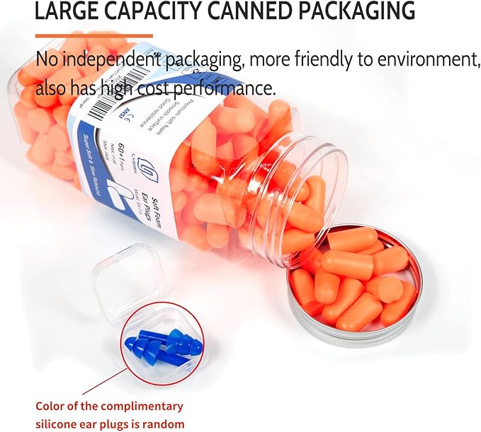 LYSIAN Soft Foam Ear Plugs for Work and Shooting, 38dB SNR Noise Reduction Earplugs, 60 Pairs Disposable Earplugs for Industrial Noise, Travel, Sleep and Snoring, Orange