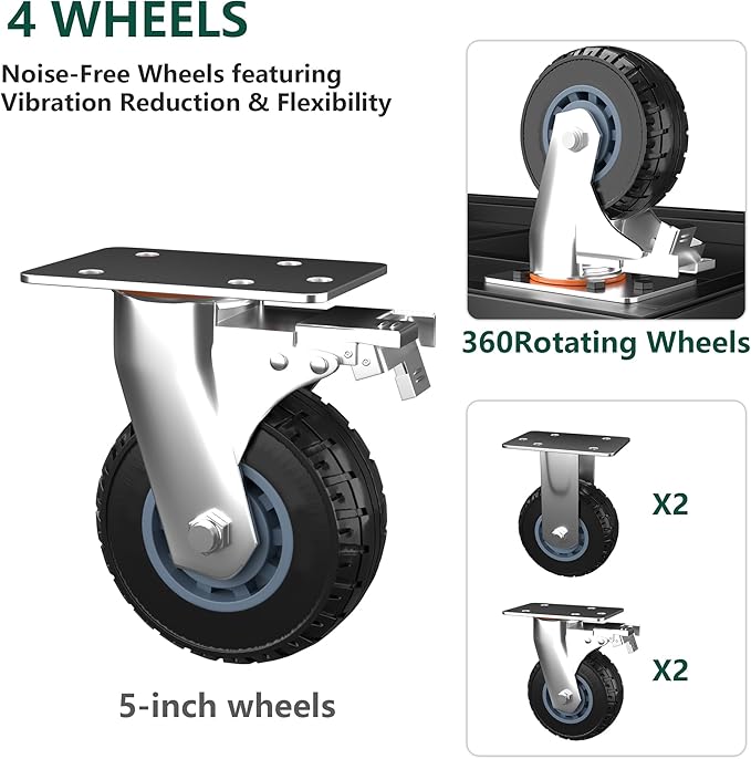 Luggage Cart,850LB Load Luggage Trolley with 5" Quiet Wheels & Secures Poles,Heavy-Duty Steel Hand Truck for Hotel Bellman,Airport,Commercial Use,Non-Slip Platform Dolly(42.51" x 25.19" x 34.25")
