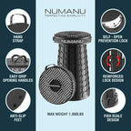 NUMANU 2026 Upgraded XXL Collapsible Stool with Cushion & Bag, 1000lbs Max Weight, 19.7" Heavy Duty Portable Retractable Telescoping Folding Seat Chair or Travel Footrest