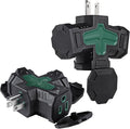 3 Outlet Indoor Outdoor Wall Adapter, ETL Listed 3-Prong Grounded Outlet Splitter, Weatherproof Heavy Duty Multi Outlet Power Plug Extender with Protective Cover, Black (Green, 2 Pack)