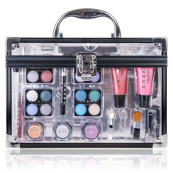 SHANY Carry All Trunk Makeup Train Case with Re-usable Aluminum Beauty Storage Organizer Case. Make up Set with Eye palettes, Blushes,Face Powders, Manicure, Pedicure and Cosmetics Brushes. GIFT SET