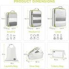Cipway Compression Packing Cubes Mesh, Lightweight Luggage Organizer Bags with Laundry Bag,Toiletries Bag and Shoe Bag, Travel Essentials for Carry on Suitcase（8Pcs,White）