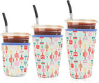 Reusable 3-Pack Iced Coffee Cup Sleeve, Insulated Neoprene, Beverage Holder for Iced Coffee, Durable Drink Sleeve for Cold Beverages, Pickleball Play