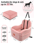 Lealchum Dog Booster Car Seat for Small/Medium Dogs,Soft Puppy Portable Car Seat with Elevated Cushion,Fits in Front/Back Seat,Fully Detachable and Washable,Easy to Install (Pink, Medium)